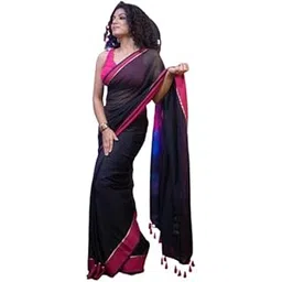 Sudip callection Handloom Mul Cotton Saree for Women – Bottle Green with Pink Border Golden Zari Line & Tassel Pallu-picture-39