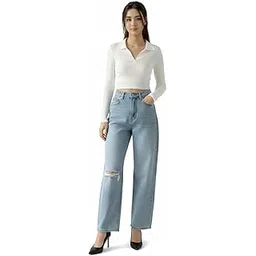 sugarcanne Women Ribbed Collar Neck Full Sleeve Crop Top | Stretchable Slim Fit Solid for Casual, Office & Party-picture-53