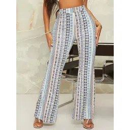 Sugathari Women Striped Slim Fit Wrinkle Free Bootcut Trousers-picture-41