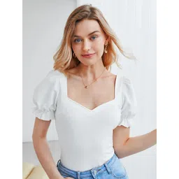 Sugathari Women Sweetheart Neck Puff Sleeve Sheen Top-picture-10