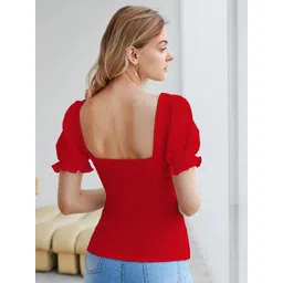 Sugathari Women Sweetheart Neck Puff Sleeve Sheen Top image 4