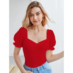 Sugathari Women Sweetheart Neck Puff Sleeve Sheen Top image 1