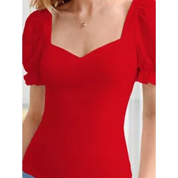 Sugathari Women Sweetheart Neck Puff Sleeve Sheen Top image 2
