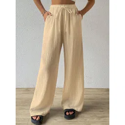 Sugathari Women Textured Relaxed Straight Leg Loose Fit Wrinkle Free Trousers-picture-35