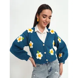 Sugercandy Women Embroidered Woollen Crop Front-Open Sweaters-picture-26