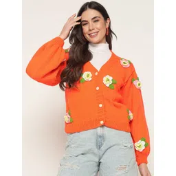 Sugercandy Women Floral Ribbed Woollen Cardigan-picture-30