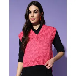 Sugercandy Women Ribbed Woollen Crop Winter Sweater Vest-picture-21