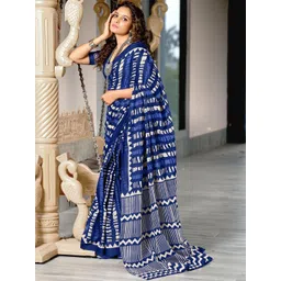Suha Blue Pure Cotton Printed Block Print Sarees-picture-29