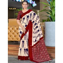 Suha Maroon Pure Cotton Printed Block Print Sarees-picture-17