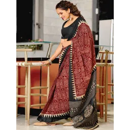 Suha Maroon Pure Cotton Printed Block Print Sarees image 2