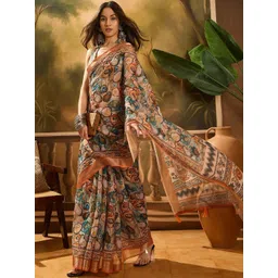Suha Multicolor Digital Print Saree in Linen Cotton Fabric-picture-32