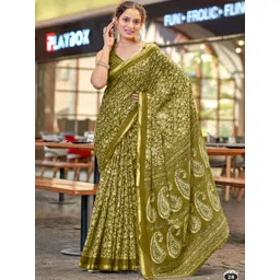 Suha Olive Pure Cotton Printed Block Print Sarees-picture-13