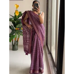 Suha Purple Pure Cotton Printed Bagru Sarees-picture-22