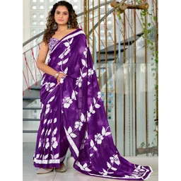 Suha Purple Pure Cotton Printed Block Print Sarees-picture-15