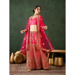 Suha Women's Pink Silk Embroidered Flared Lehenga Choli-picture-14