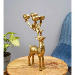 suhaavi Aluminium Gold Reindeer Candle Holder-picture-12