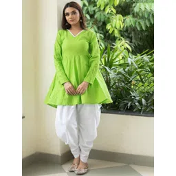 SUKITI Striped Empire V-Neck Kantha Work A-Line Kurti With Dhoti Pants-picture-38