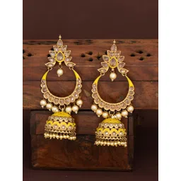 Sukkhi & Gold-Plated & Yellow Pearl Classic Jhumkas-picture-39