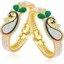sukkhi Glittery Pearl Gold Plated Wedding Jewellery Peacock Meenakari Austrian Diamond Kada Combo For Women (CB71499ADAP450)-picture-16