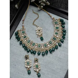 Sukkhi Gold Plated American Diamond Studded & Beaded Jewellery Set-picture-25