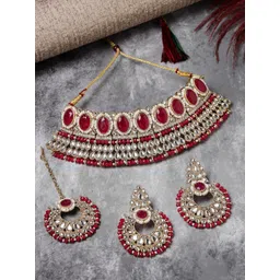 Sukkhi Gold-Plated Kundan Studded & Beaded Choker Necklace Jewellery Set-picture-30