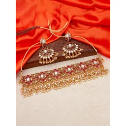 Sukkhi Gold-Plated Kundan-Studded & Beaded Necklace & Earrings Set-picture-57