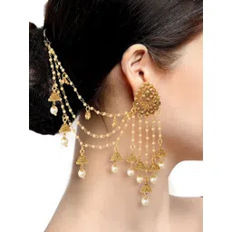 Sukkhi Gold-Toned & White Circular Drop Earrings-picture-35