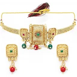 sukkhi Indian Ethnic Gold Plated Crystal Stones Choker Necklace Set with Drop Earring Jewellery For Women|NS107088-picture-55