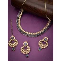 Sukkhi LCT Gold-Plated Blue & Beige Stone-Studded Jewellery Set-picture-39