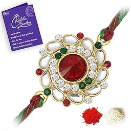 sukkhi Rakhi Elegant Floral Kundan Designer for Brother With Roli Chawal & Greeting Card Rakhi for Bhaiya Rakhi for MEN-picture-46