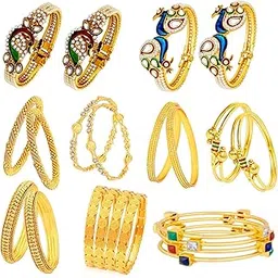 sukkhi Stunning Pearl Gold Plated Peacock Meenakari Bangle Set Combo For Women's (Skr57809_Jun21_2.6), Multicolor-picture-12