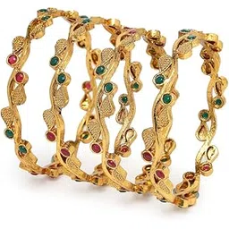sukkhi Traditional Gold Plated Red And Green Kada Bracelet Bangle Jewellery Set for Women & Girls-picture-16
