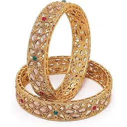 sukkhi Traditional Gold Plated Red And Green Kada Bracelet Bangle Jewellery Set for Women & Girls-picture-13