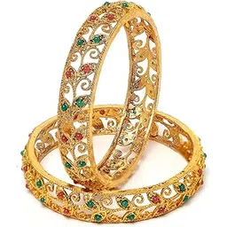 sukkhi Traditional Gold Plated Red And Green Kada Bracelet Bangle Jewellery Set for Women & Girls-picture-14