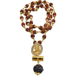 Lord Sai Baba Locket With Gold Plated Cap Panchmukhi Rudraksha Mala Gold And Brown Brass And Wood Religious Jewellery Pendant Necklace Chain For Men And Women-image-11