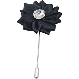 sullery Men's Black Flower Lapel Pin Boutonniere for Suit Wedding Party Jewelry Silver Black Fabric Metal Brooch For Men And Boys-picture-42