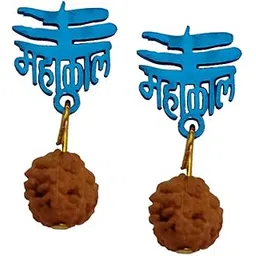 sullery Religious Mahakal Mahadev Trishul Rudraksha Beads Fancy Ear Studs Earrings Blue Stainless Steel Stud Earring for Men and Women-picture-27