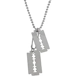 sullery Stylish Razor Double Blade Beveled Edge Dog Tag Black and Silver Stainless Steel Necklace Chain for Men and Women-picture-48