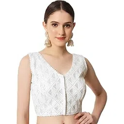 sumaira tex Womens Readymade Fancy Embroidery with Sequins Work Sleeveless Solid Saree Blouse(Pragya)-picture-16