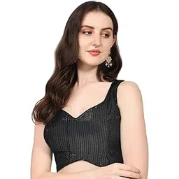 sumairatex Women's Silk Blend Sleeveless Regular Fit Sequin-3 Blouse Black 38-picture-20