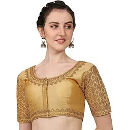 sumairatex Women's Silk Sequence Thread And Embroidery Work 3/4 Sleeve Readymade Blouse (Simba 2_Gold_38)-picture-41