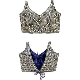 sumairatex Women's Silk Solid Sleeveless Blouse (kanchi BLOUSE_Navy Blue_38)-picture-19