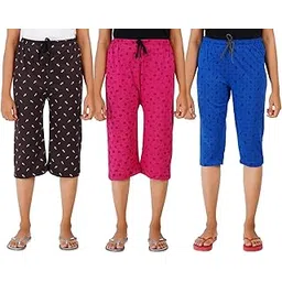 suman tex Women Stylish Fashion Cotton Printed Capris Multicolor Pack Of 3-picture-46