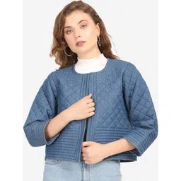 SUMAVI-FASHION Collarless Crop Denim Quilted Jacket-picture-24