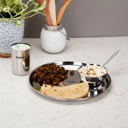 sumeet Pack of 16 Stainless Steel Stainless Steel Heavy Dinner set-16 Pcs (4 Plate,4 Bowl,4 Glass,4 Spoon) Silver Dinner Set image 3