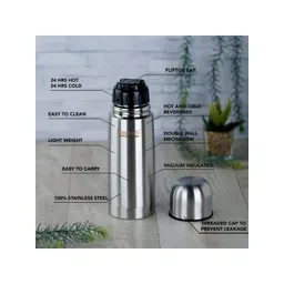 Sumeet Silver Toned Double Wall Vacuum Stainless Steel Water Bottle 400 ml image 2