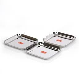 sumeet Stainless Steel Big Square Shape Dinner Plate / Lunch - Meal Plate Set-3pcs,25cm Dinner Plate-picture-18