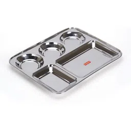 sumeet Stainless Steel Rectangular 5 in 1 Compartment Lunch / Dinner Plate, 33.5cm Sectioned Plate-picture-26