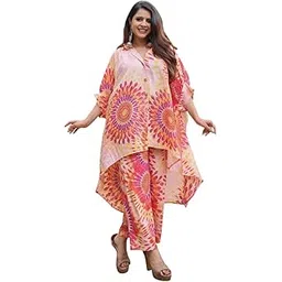 sun-rose fashions Boutique Collection Printed High Low Style Free Size Kaftan With Pant tunic Cover up Caftan Top Shirt | Festive Look-picture-19