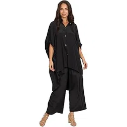 sun-rose fashions Boutique Collection Silk Crepe High Low Style Free Size Kaftan With Pant tunic Cover up Caftan Top Shirt | Festive Look-picture-23